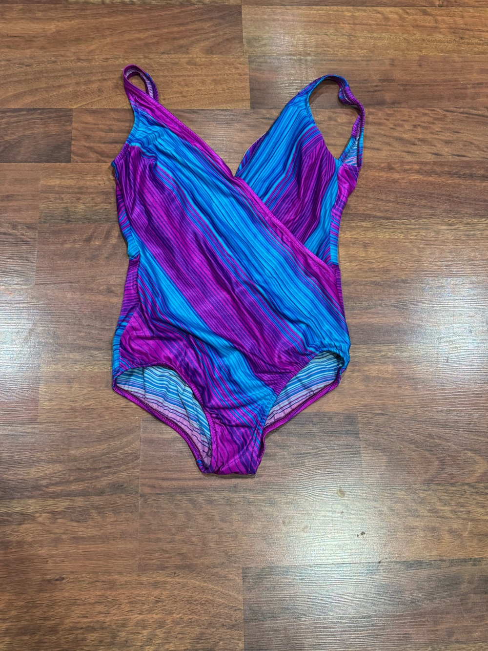 Vintage - Maxine of Hollywood - Purple and Blue Striped One-Piece Swimsuit